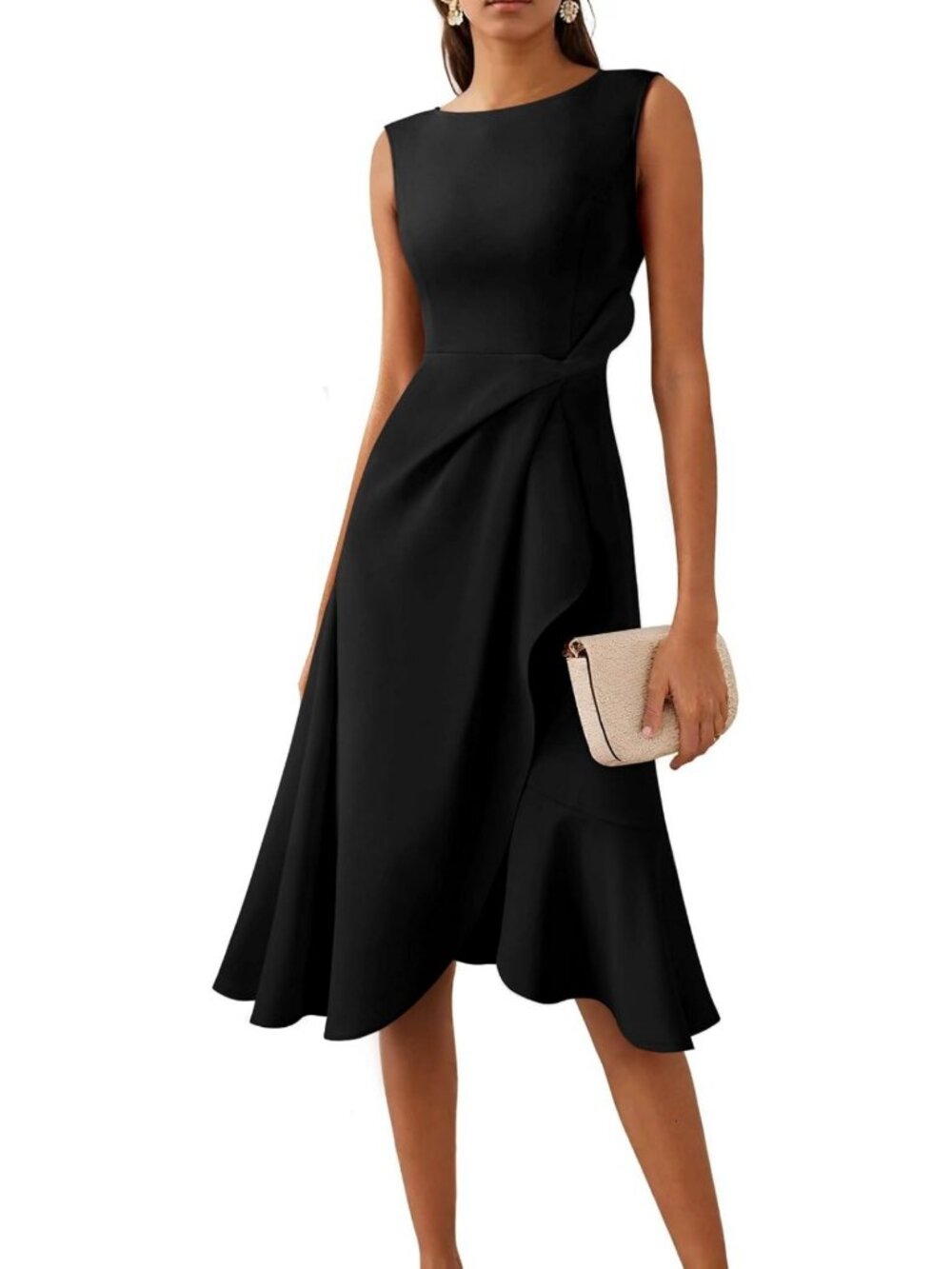 Chic Asymmetrical Ruffle Midi Dress for Weddings & Cocktail Events - A-Line